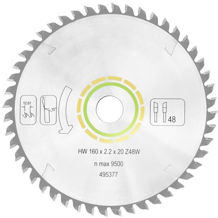 495377 491952 for festool Track Saw Blade 160mm（6 1/4）, 2.2mm, 20mm, 48T, ATB Fit for festool TS 55, TSC 55, ATF 55 E, HK 55, HKC 55 Track Saw Plunge Cut Saws 2-Year Warranty