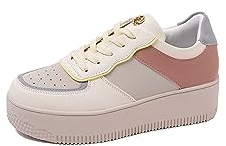 QUEEN HELENA Scarpe da Ginnastica Stringate Sneakers Platform Casual Donna X22-110 (X29-18 Beige, Numeric_36)