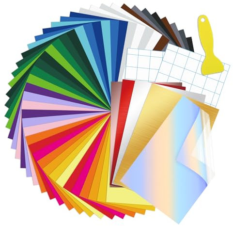 53 Stück Vinylfolie Plotter Selbstklebend,50 Stück Selbstklebende Folie+ 2 Blätter Transferfolie Plotter für Cricut, Partydekoration, Aufkleber, Bastelschneider, Autoaufkleber(27 Farben)