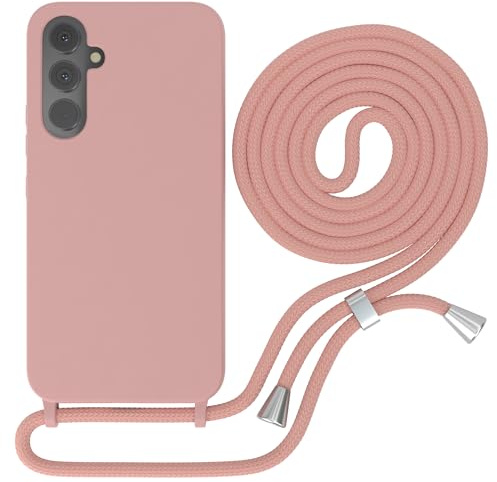 EAZY CASE - Schutzhülle mit Handykette - kompatibel mit Samsung Galaxy A54 Kameraschutz und Bildschirmschutz, TPU Silikon Bumper, in Kombi Alt Rosa mit Handyband Alt Rosa Clips Silber