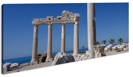 antikes Tempel Bauwerk in Türkei Panorama 60x30 cm als Leinwandbild, Motiv fertig gerahmt auf Echtholzrahmen, Hochwertiger Digitaldruck mit Rahmen
