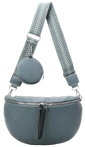 ITALYSHOP24 Damen Tasche Crossbody Schultertasche Gürteltasche Messenger-Tasche Hüfttasche Bauchtasche Umhängetasche Cross-Over Bodybag Handytasche Leder Optik Jeansblau