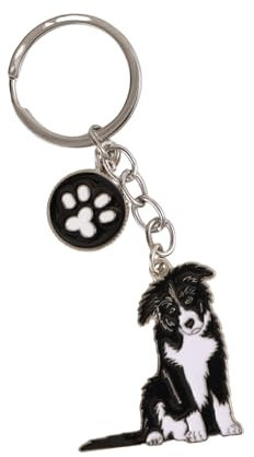 MeiAOBest Hund ID Tag, Hund Liebhaber Schlüssel anhänger Geschenke, niedliches Metall Hunde muster Schlüssel ring kleiner Hund Welpe Schlüssel bund Keyfob Tasche Anhänger Geschenk_Border Collie