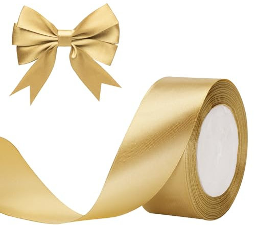 G2PLUS Gold Satinband 40mm, Breit Dekoration Geschenkband, 22m Schleifenband zum Bastel, Gold Dekoband für Geschenkverpackung, Dekoration