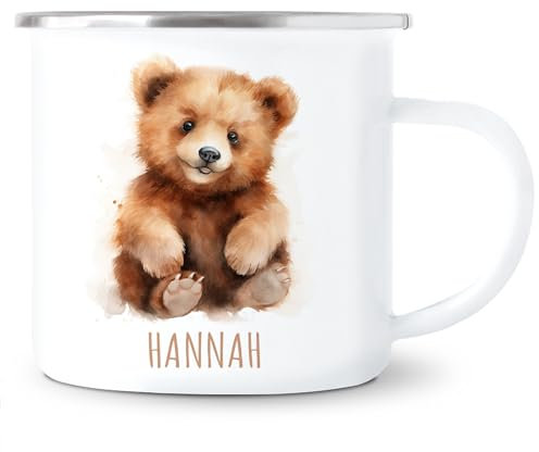 Bär Emaille Tasse Kinder Trinkbecher Bärchen personalisierte Kindertasse mit Namen süßer Kinderbecher für Mädchen & Jungen Geschenk Emaille Becher 300 ml