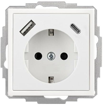 230V Steckdose mit 2 x USB (-A & -C) bis 3.4 A, passend für Busch-Jaeger future® linear solo®, Studioweiß, Weiß (Steckdose mit 1 x USB-A & 1 x USB-C)