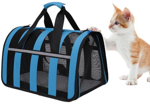 Treer Kransportbox Katze, PC Gitternetz Katzentransportbox, Atmungsaktive Faltbar Katzentransporttasche, Leichtes Reisen Tragetasche Katze für Hundetransportbox Katze und Hund