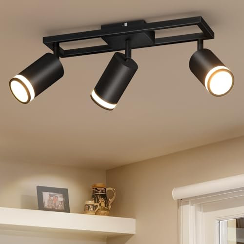 Dehobo LED Deckenstrahler 3 Flammig Schwarz GU10, Deckenlampe Strahler Schwenkbar 350°, Deckenspots für Küche Schlafzimmer Wohnzimmer, Nein Leuchtmittel