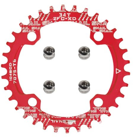 yongness Corona per pedivella per Bicicletta Corona Stretta e Larga 34T Corona per Bicicletta Singola con Dente Positivo e Negativo 104BCD Adatta per MTB e Biciclette da Strada (Rosso)