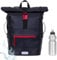 Rucksack Herren Plane Time Bag Kurierrucksack Roll-Top Fahrradrucksack Sport Fitness Damen 23 Liter A4 12821 + Flasche (Carbon Black RED 13075)