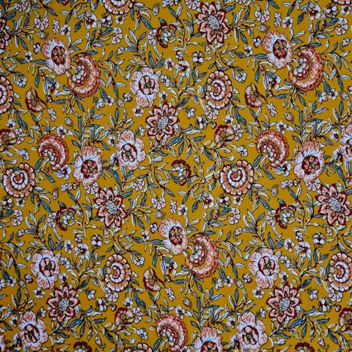 Stoff Meterware Viskose 0,5 m Kerala gelb Blumen Kleiderstoff Blusenstoff Kleid Rock