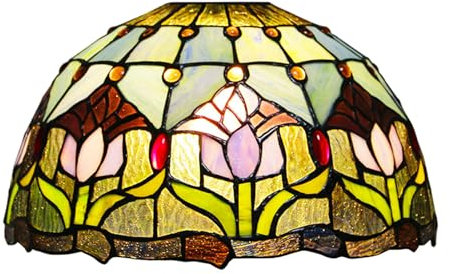 Tiffany Lamp Shade Replacement 12X7 Inch Tulip Stained Glass Lampshade Only 1-5/8-Inch Fitter Opening for Arched Floor Lamp, Torchiere Lamp, Pendant Light Table Lamp,Blue