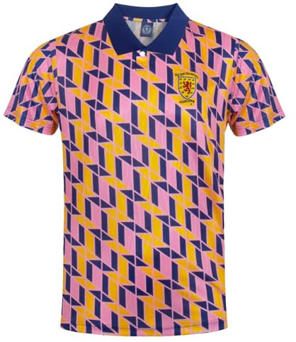 Scotland Official Football Gift Mens 1990 Retro Shirt Navy Yellow Pink Medium