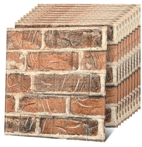 3D Wandpaneele zum Abziehen und Aufkleben in Retro-Rot, 10 Stück XPE-Schaumstein-3D-Tapete, Selbstklebende Tapete Schaumtapete für Schlafzimmer, Treppen, Küche…