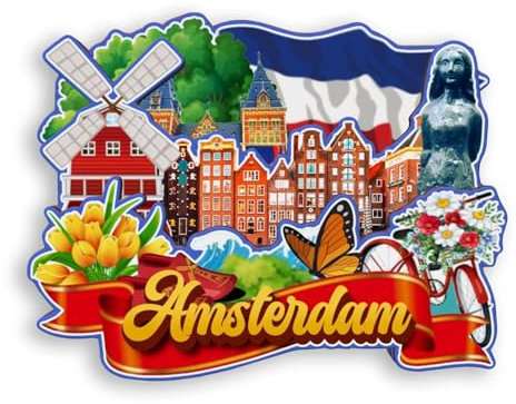 Quwsne Kühlschrankmagnet Amsterdam Niederlande Kühlschrankmagnet Stadt Reise Souvenirs Touristengeschenke 3D klassische Sehenswürdigkeiten handgefertigt Handwerk Heimdekoration -1970