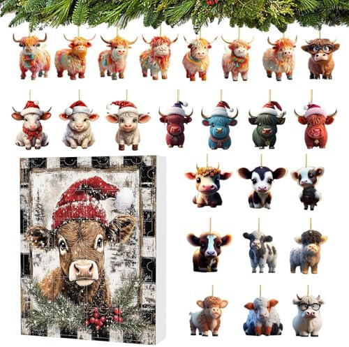Umiocns Weihnachtskalender Kalender 2024 Hochlandkuh Kuh Adventskalender 2024,24 Tage Weihnachten Countdown 2024 Adventskalender, Kinder Adventskalender für Kinder Eltern Familie Freunde Anfänger