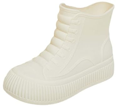 Stivali corti da pioggia da donna, in gomma, per il tempo libero, impermeabili, con suola antiscivolo, da giardino, con plateau, bianco, 37 EU