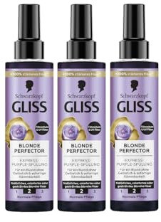 Gliss Express Purple Conditioner Blonde Perfector (3 x 200 ml), Spray Conditioner for Natural, Coloured & Highlighted Blonde Hair, with Blow Dryer Protection & UV Filter