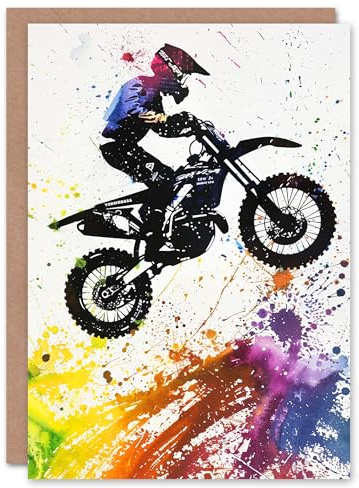 Artery8 Motorbike Dirtbike Motorcycle Rainbow Paint Splat For Him Man Birthday Card