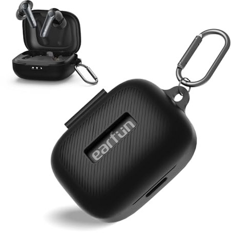 Kompatibel mit EarFun Air Pro 4,Voller Schutz Silikon Schutzhülle ,Weich und Kratzfest Schutzhülle für Kopfhörer ,mit karabiner (Schwarz)