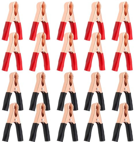 GTNCE 20 Stück Krokodilklemmen, Autobatterie Krokodilklemmen 50A, Starthilfe Batterieklemmen, Reinkupfer mit Lsoliermantel Batterieklemmen, Krokodilklemmen für Starthilfekabel (Schwarz, Rot)