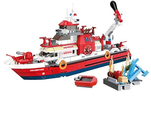 SymGrpu Rettungsboot-Bausteine Bausatz, Stadtfeuerwehr-Rettungsboot-Klemmbausteine-Sammlung, STEM-Spielzeug-Geschenk für Kinder 6-12+, Jungen und Mädchen, 588 Teile