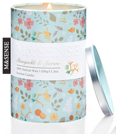 M&SENSE Duftkerze – Geißblatt-Jasmin (320g 70h Brenndauer) Natürliche Sojawachs-Kerze, Schadstofffrei, Saubere Verbrennung, Ideal für Zuhause, Wellness & Geschenk