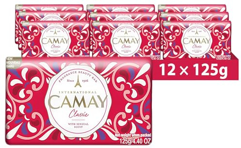 Camay Classic Soap Bar | Moisturising & Scented Beauty Bar for All Skin Types | Refreshing Gentle Cleanser Bath Soap w/Sensual Floral Scent for Hydrating, Smooth & Radiant Skin | 125g, Pack of 12