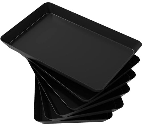 Lifewit Bandeja de Plástico de Servicio, Bandejas de Alimentos para Fiestas, Bandeja Reutilizable sin BPA para Aperitivos, Comida, Galletas, Pack de 6, 36.7 x 24 cm, Negro