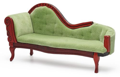 Odoria Puppenhaus Chaiselongue Miniatur Relaxsessel: 1/12 Maßstab Ohrensessel Sofa für Vintage Wohnzimmer Schlafzimmer Antik - Mini Liebesbank Sessel Viktorianisch Möbel Holz Luxuriös Grün