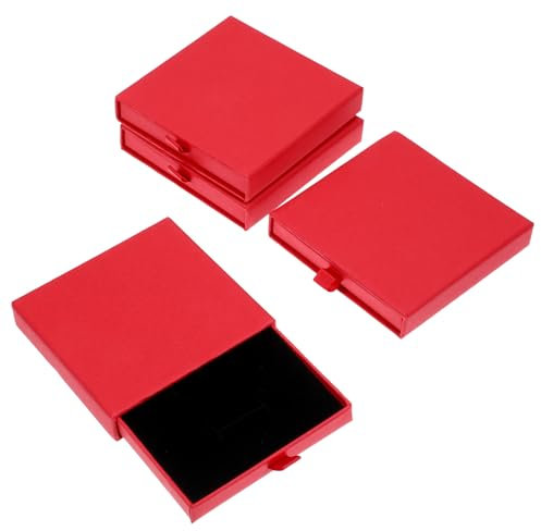 Xthrotsenk 4 Stück Schmuck Box Rot Schmuck Geschenkbox Karton Schmuckschatullen Kleine Schmuckschatulle Rot Schmuckdisplaybox Ausziehbare Geschenkbox für Halsketten, Ringe, Ohrringe (9 x 9 x 1,8 cm)