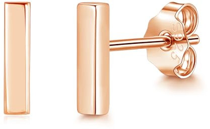 Zolkamery Silver Stud Earrings, Small 925 Sterling Silver Stud Earrings for Women, Mini Silver Bar Studs, Rose Gold Plated Neutral Hypoallergenic Studs Earrings, Silver Sleeper Earrings for Girls Men