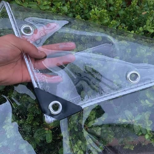 Bâche transparente imperméable et résistante aux déchirures avec œillets, bâche en vinyle transparent en PVC, bâche de protection contre la pluie, pour serre, patio, pavillon de jardin (4 x 8 m/13 x