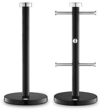 Swan SWKA18531BLK Townhouse Towel Pole and 6 Mug Tree Set with Colour Coated Iron, Chrome Accents and Weighted Bases, Black