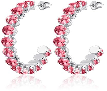 Linawe Orecchini rosa, orecchini in argento, orecchini a cerchio, grandi orecchini da donna in acciaio inossidabile, gioielli, orecchini ipoallergenici con pietra in oro bianco
