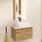 BELLOBATH - Mueble Baño Suspendido con Lavabo de Cerámica Cuadrado y Espejo, Mueble Baño con Lavabo Montado con 1 Cajón, 49,5 x 32 x 30 cm, Mueble Roble/Blanco