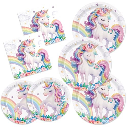 XIENBLOC 150pcs Unicorn Party Supplies Rainbow Unicorn Plates and Napkins Disposable Unicorn Tableware Set Unicorn Themed Girls Birthday Party Supplies for 25 Guests