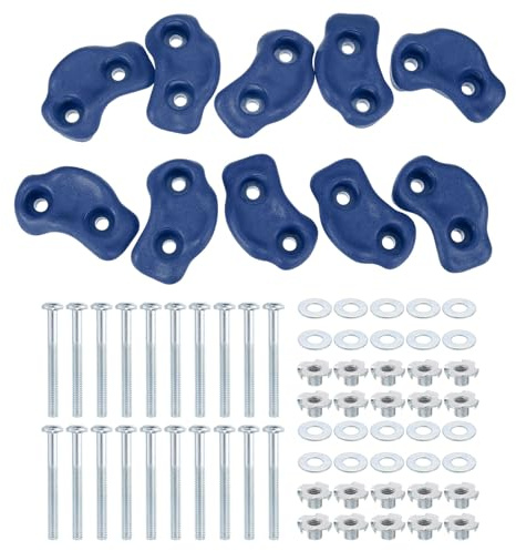 PATIKIL Klettergriffe, 10 Stück kleine Klettersteine mit Doppelloch für Spielplatzausrüstung Indoor Outdoor Baumtraining, Blau A-Klein