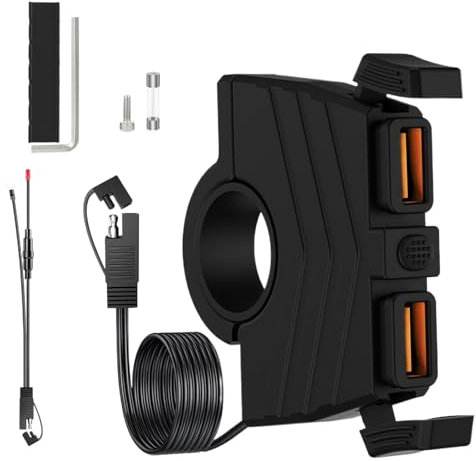 Motorcycle Phone Charger, 3.0 Fast Charging Adapter, Waterproof Cell Phone Accessory, Compatibility, Sturdy Design, for Handlebar, Tank, Fork, Electronic Devices, (1.2 Meters)