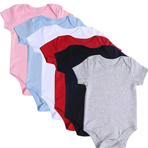 Body per neonato in cotone tinta unita, pagliaccetto, estivo, casual, girocollo, divertente body per bambini che tornano a casa per compleanno, tuta leggera (rosso, 6-9 mesi)