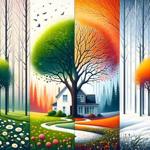 QINRUBB DIY 5D Quatre Saisons Peinture Diamant Painting Kit, 5D Arbre Art du Diamant Complet Kits, Patrie Diamond Art Kits Point de Croix Painting pour Adultes Débutants Maison Décor 30x30 cm