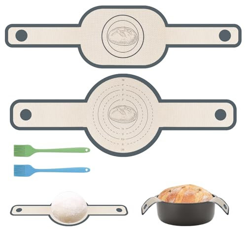 2 Pcs Silicone Bread Sling for Dutch Oven for Sourdough Bread, Non Stick Silicone Baking Mat for Dutch Ovens, Sourdough Sling Sheets with Long Handle for Transfer Dough Slings, with 2 Brushes