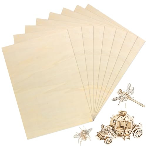 Yuragim 8 Stück A3 Linde Sperrholz 420x297x3 mm Lindensperrholz, Laserfähig Sperrholzplatte, Holzplatten zum Basteln für DIY Holzarbeiten,Laserbearbeitung,Brandmalerei,Modellbau,Gemälde,Geschenke,Deko