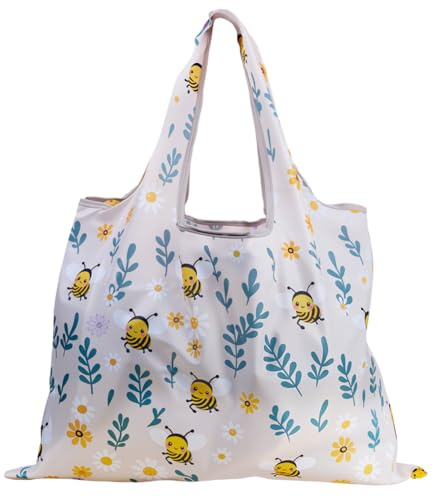 CREATCABIN Faltbare Einkaufstaschen Mit Bienenmotiv Wiederverwendbare Einkaufstasche Große Tragetaschen Mit Griffen Strapazierfähiges Waschbares Polyester Geschenke Für Frauen Arbeit Strand 42x56cm