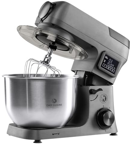 CHEF CUISINE Digitale Küchenmaschine 1500W, 6,2 L Edelstahlschüssel, Planetenrührwerk, Touchdisplay, Timer, 6 Geschwindigkeiten & Fermentierfunktion, Knethaken, Flachrührer, Schneebesen & Spritzschutz