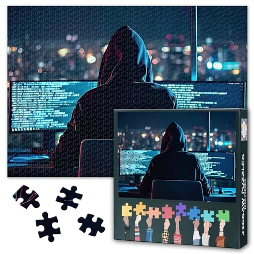 1000 Teile Puzzle für Erwachsene: Hacker beim Cyber-Angriff (50x70cm) - Computer Sicherheitsverletzung, Anspruchsvolles Rätsel für IT-Profis & Technik-Fans