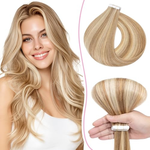 SEGO Pro 10PCS Tape Echthaar Extensions Extensions Tape Echthaar Invisible Haarverlängerung 30cm Weissbraun/Hellblond #12p613