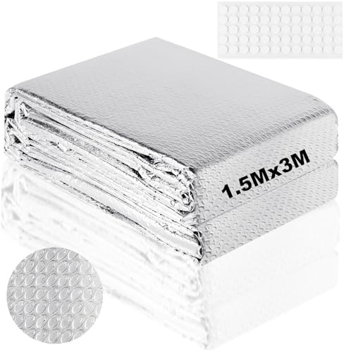 Dshunnc 3 m x 150 cm Heizkörper Reflexionsfolie Heizung 3mm Dicke | Isolierfolie Dämmfolie Doppelseitige Alu-Luftpolsterfolie, Thermofolie mit Klebepads für Fahrzeuge, Dächer, Fenster, Rohre
