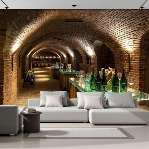 Tizhweqo Papier Peint Panoramique Cave à Vin 400x280 cm (WxH) 3D Papier Peint Intissé Cave à Vin Vintage Photo Poster Mural pour Chambre Salon Décoration Murale pour Adulte et Enfant 1422v