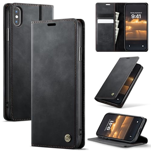Cracedily Wallet Case for iPhone X Leather Wallet Flip Cover with Card Holder, Kickstand, Magnetic Closure, RFID Blocking TPU Shockproof Phone Case Compatible with iPhone XS, Black